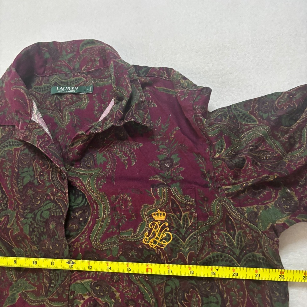 Lauren Ralph Lauren Burgundy Paisley Crest Logo Cotton Button Down Shirt L - Picture 8 of 8
